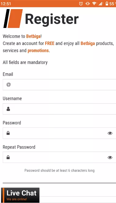 Betbiga form for registration
